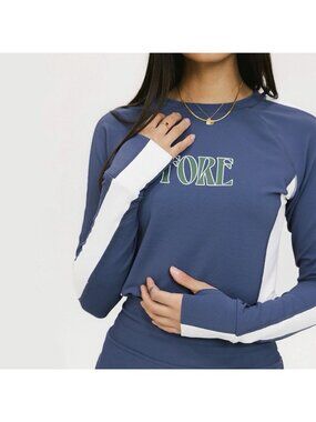 Fore All Jamie Long Sleeve Ribbed Blue and White Golf Top Women’s Small Shirt